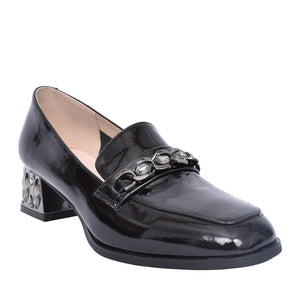 LORETTA VITALE Black Patent Block Heel Loafer