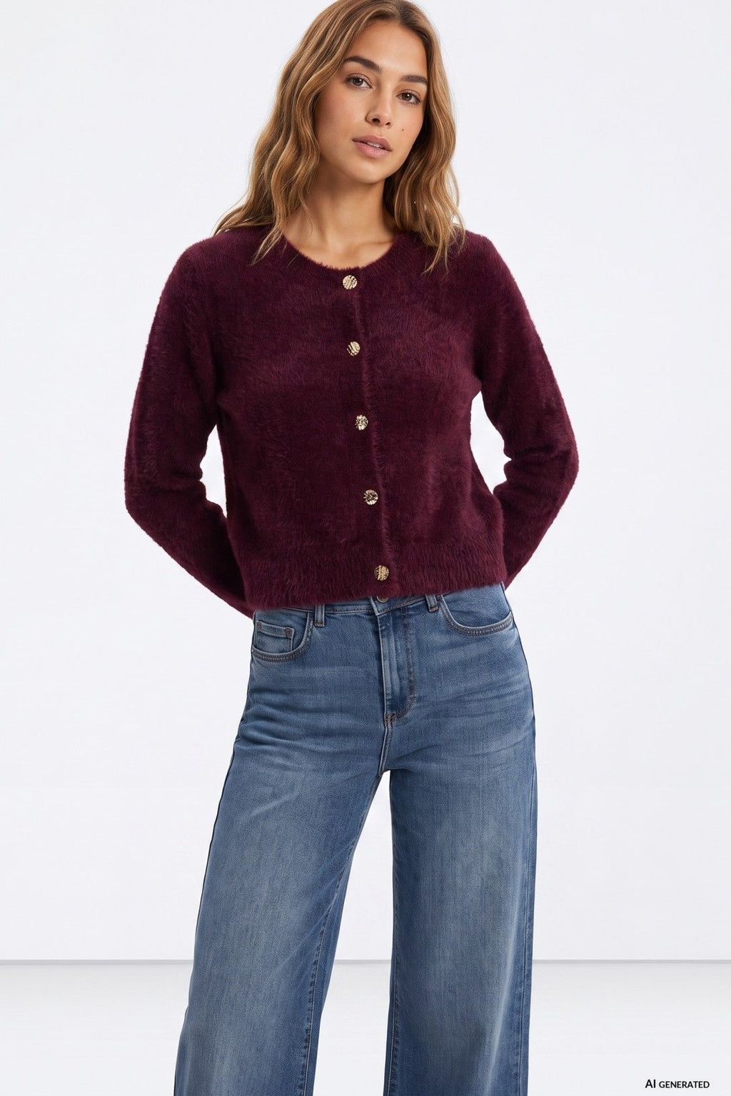 GUESS Chunky Cardigan in Burgundy
