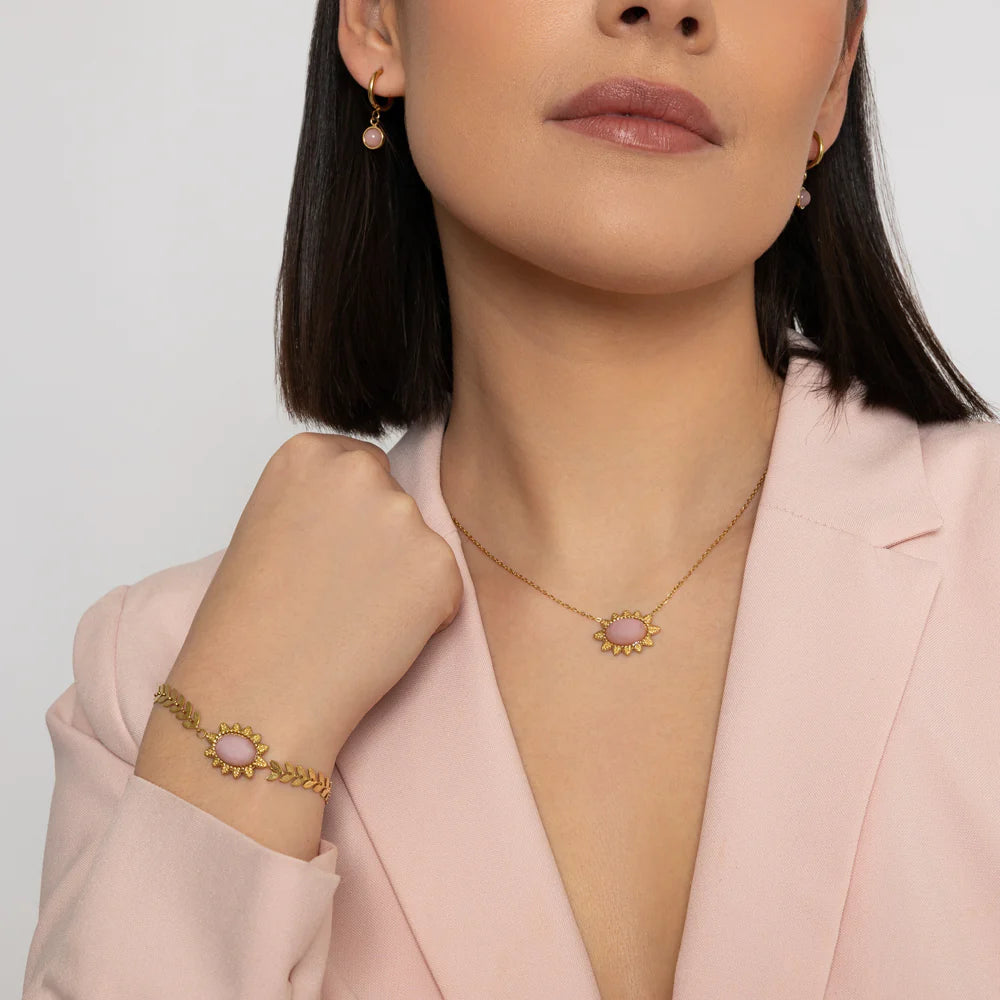 KNIGHT & DAY - Semi Precious Pink Jade Stone Necklace