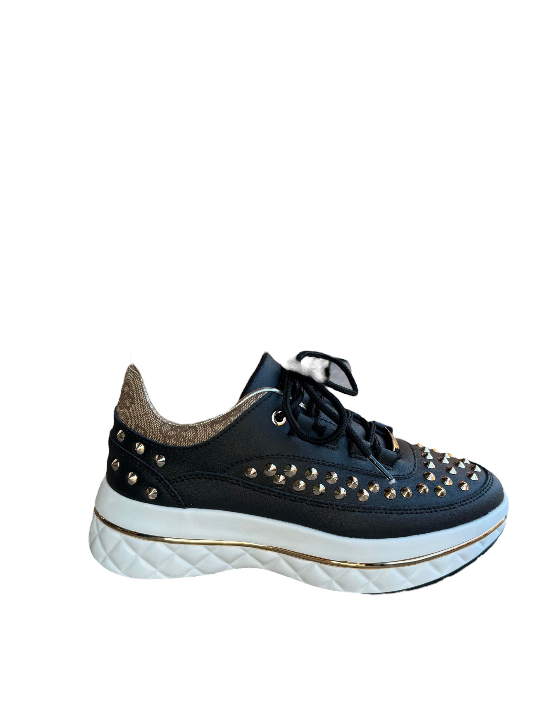 GUESS Gold Studded Lace Up Trainer Black