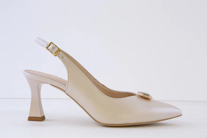 EMIS Mid Heel Beige Sling Back Shoe