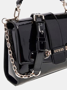 GUESS NOLANA SMALL SHOULDER BAG BLACK PATENT