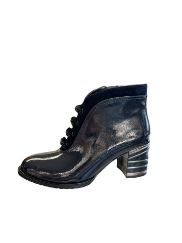 LORETTA VITALE Navy Patent Block Heel Ankle Boot