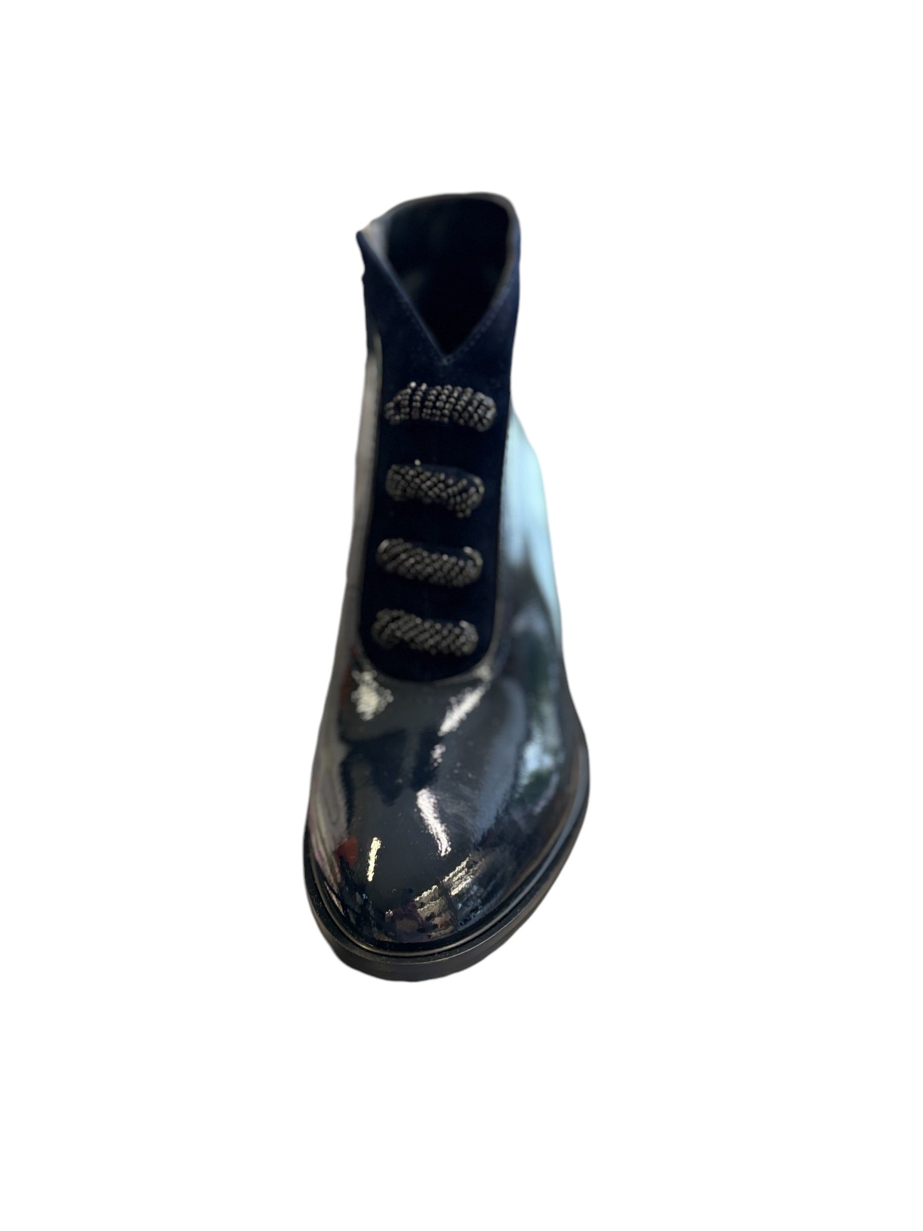 LORETTA VITALE Navy Patent Block Heel Ankle Boot