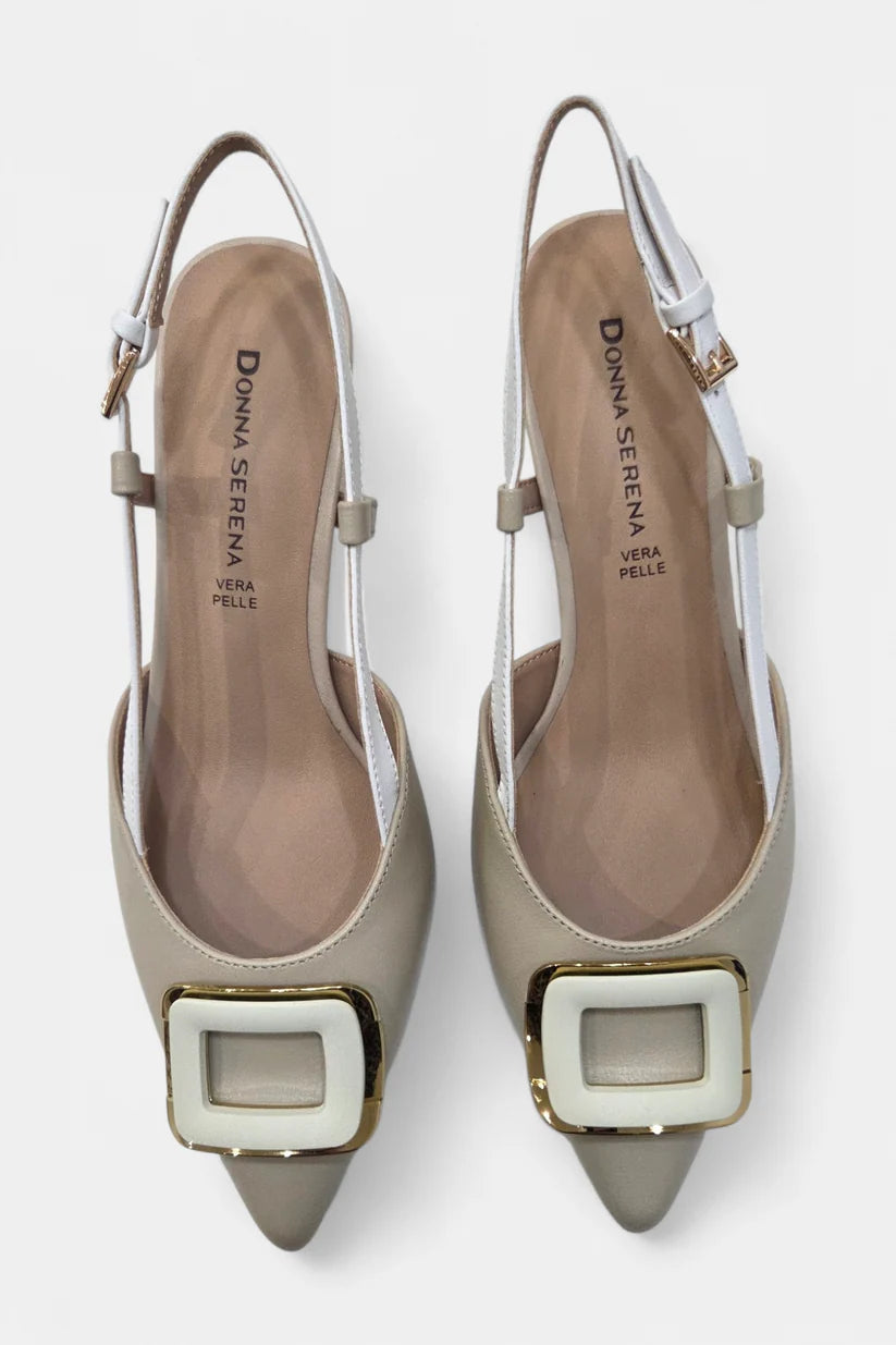 DONNA SERENA Nude Mid Heel Sling Back