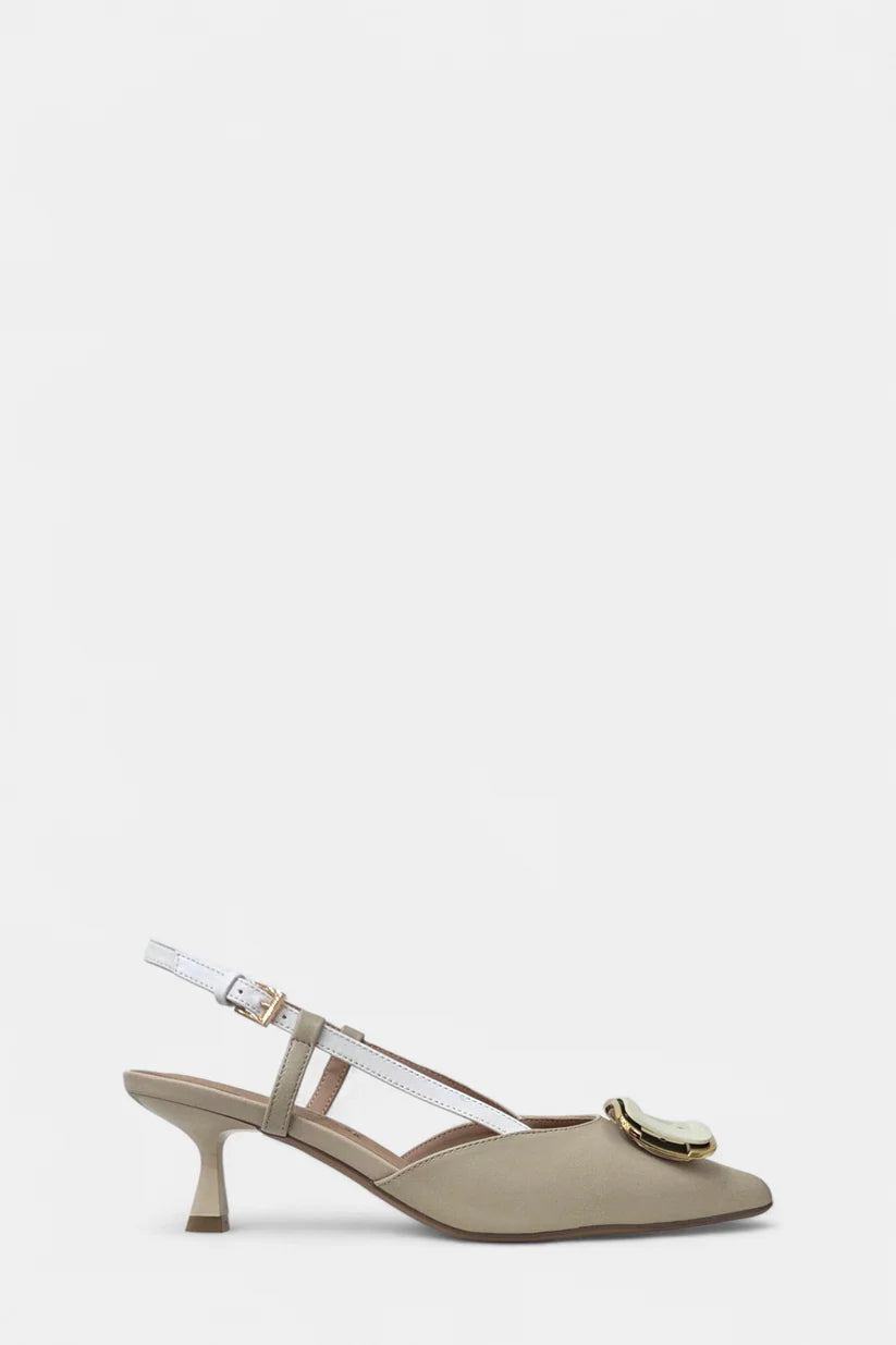 DONNA SERENA Nude Mid Heel Sling Back