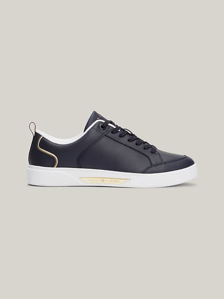 TOMMY HILFIGER Leather Metallic Trim Trainer Navy