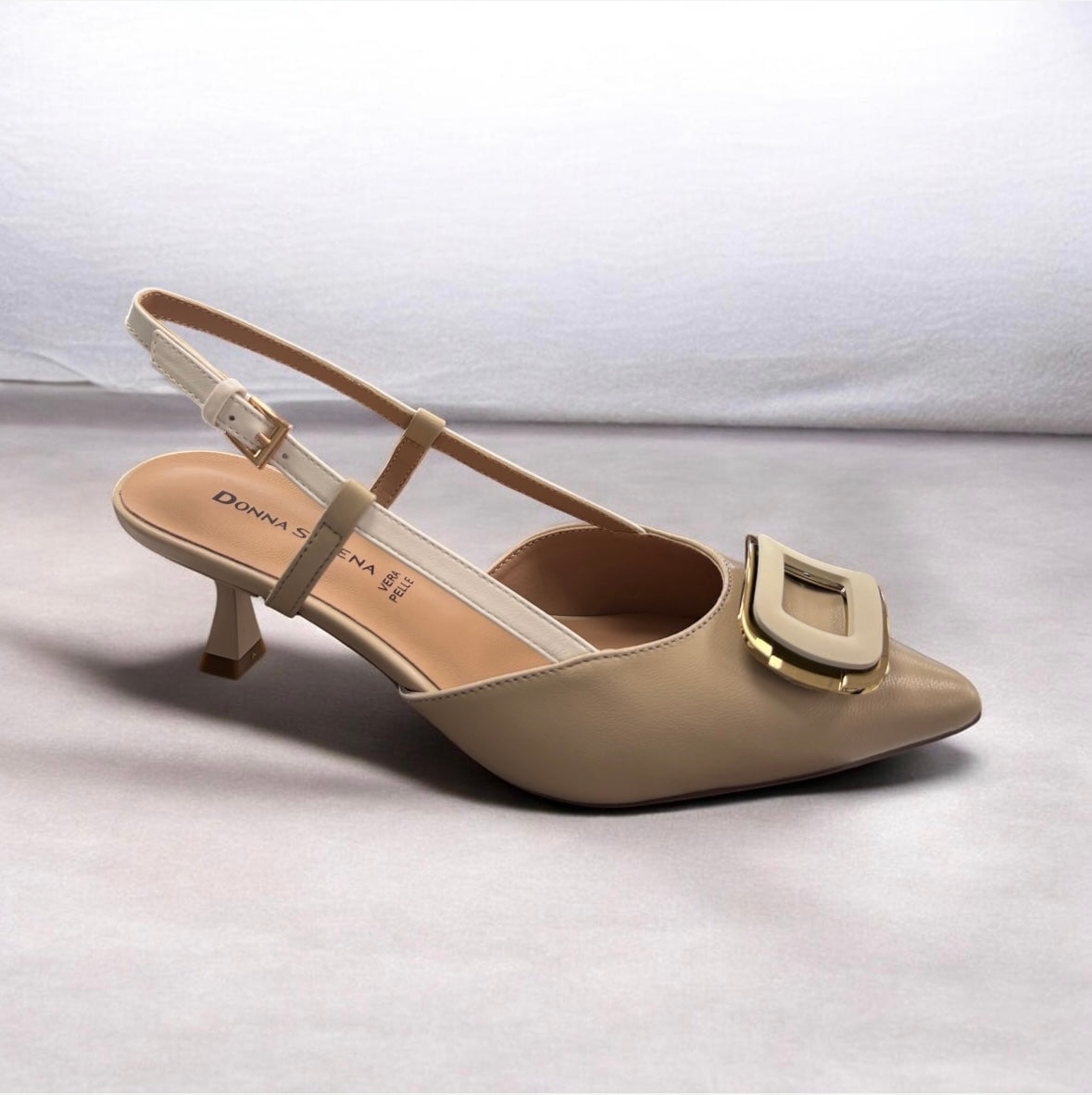 DONNA SERENA Nude Sling Back Mid Heel