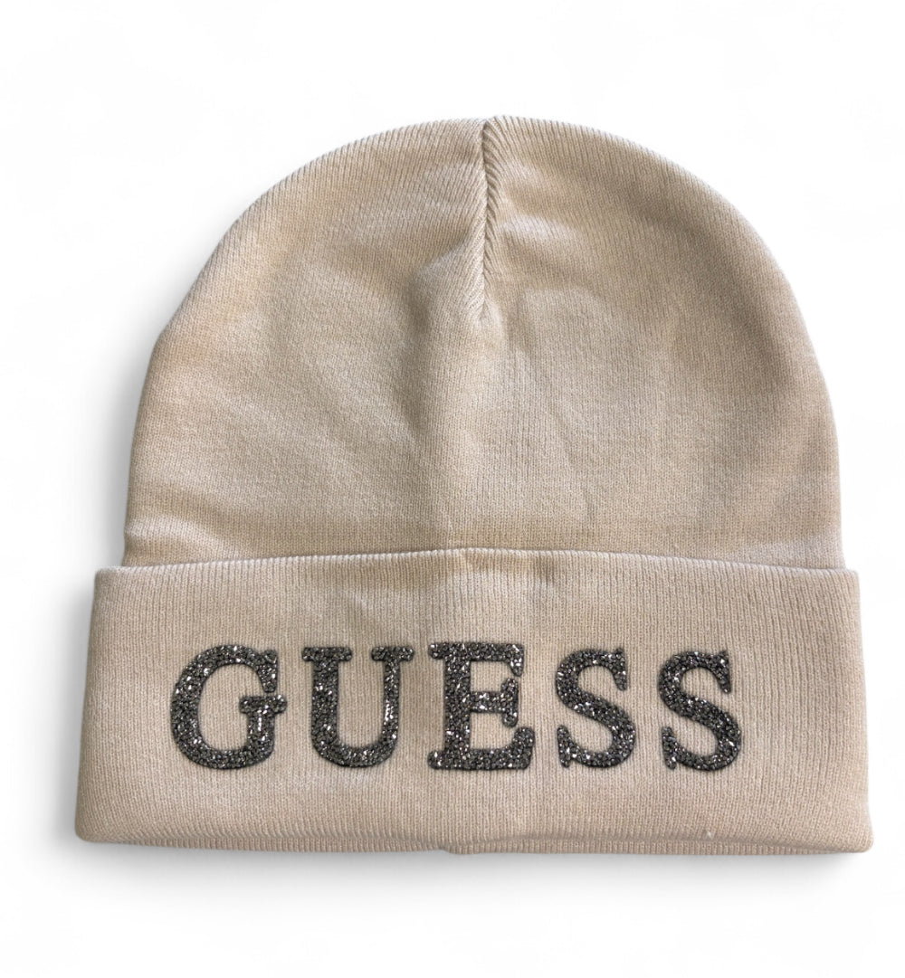 GUESS Diamante Logo Beanie Nude