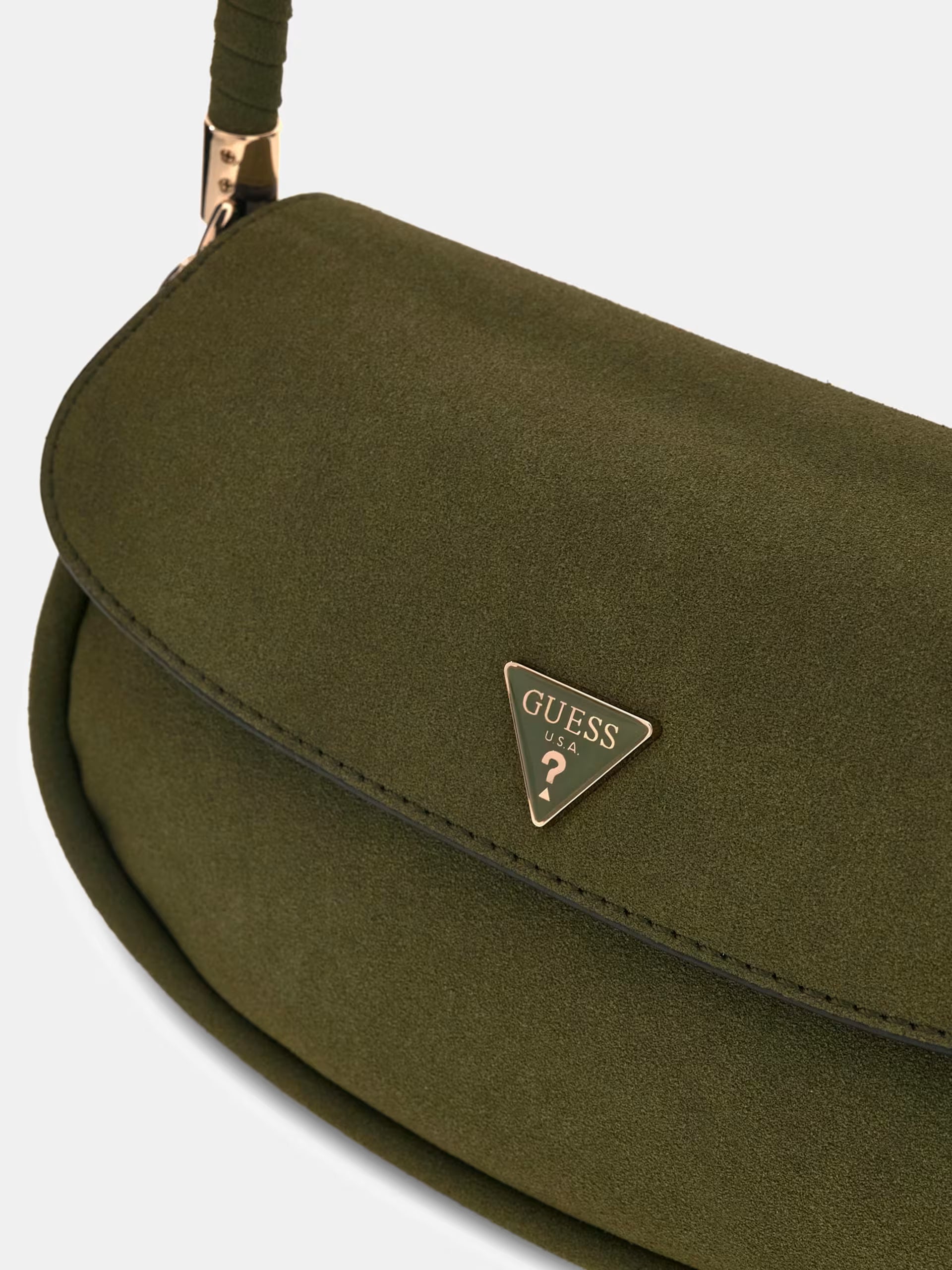 GUESS Danya Olive Green Suede Bag
