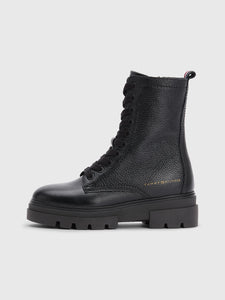 TOMMY HILFIGER Textured Leather Lace Up Mid Boots
