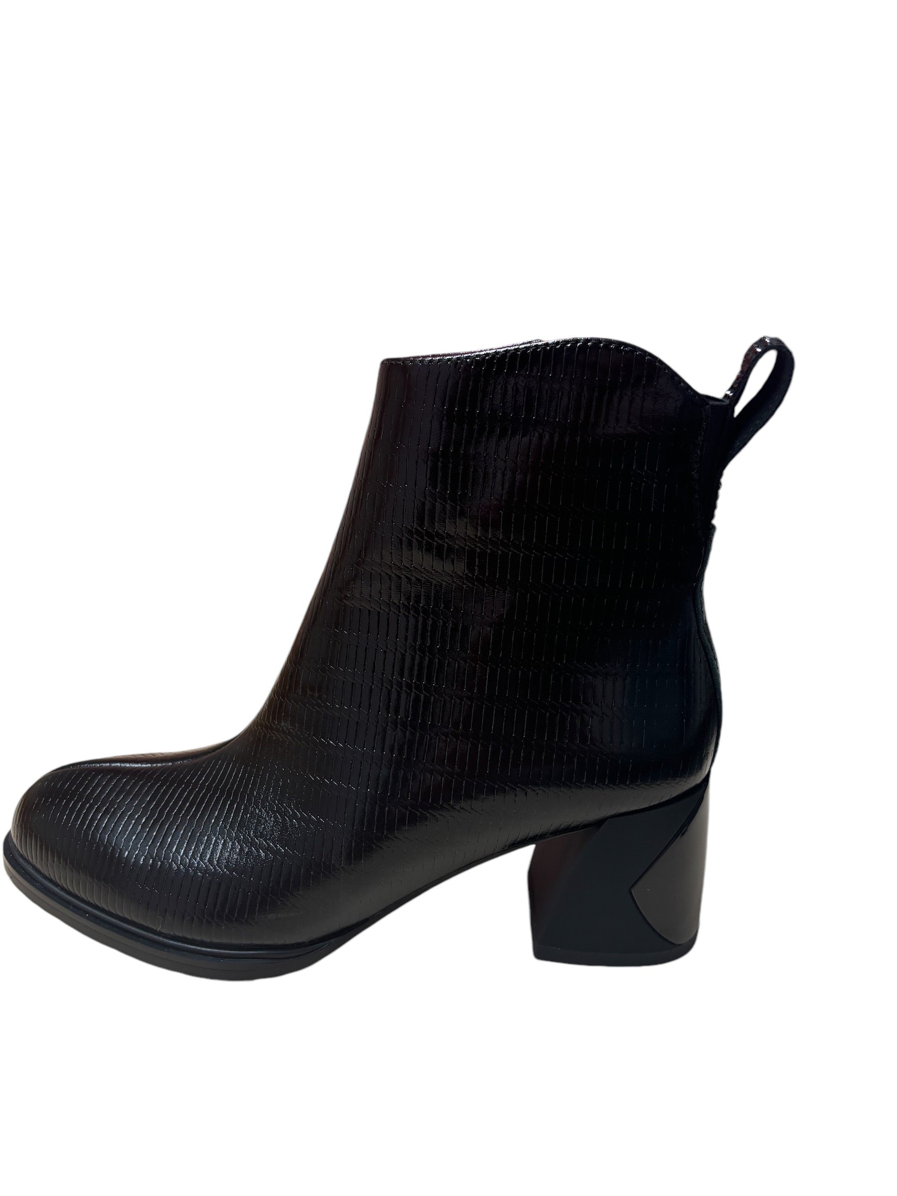 LORETTA VITALE Black Embossed Block Heel Ankle Boot