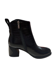 LORETTA VITALE Black Embossed Block Heel Ankle Boot