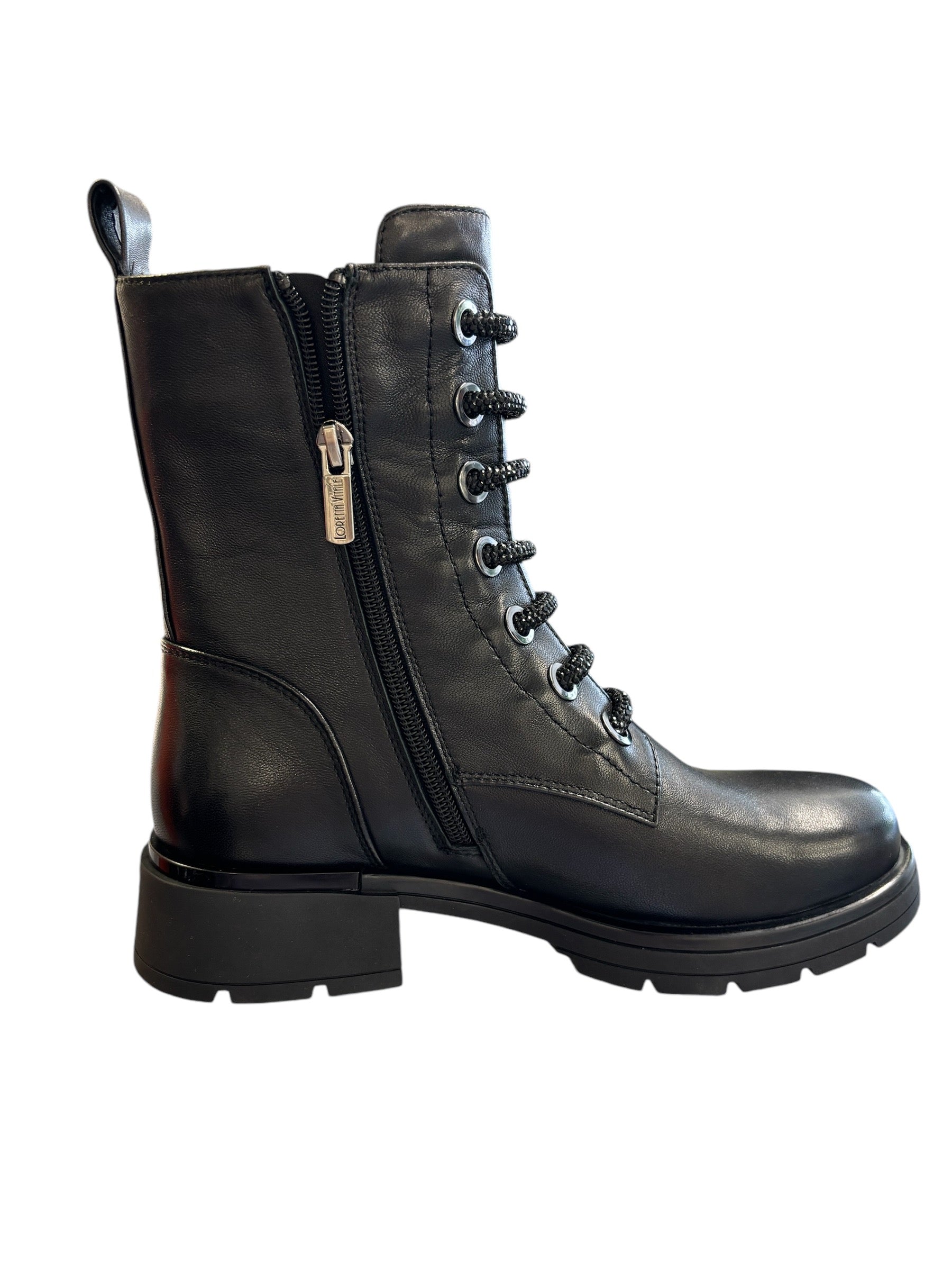 LORETTA VITALE Black Leather Laced Boot