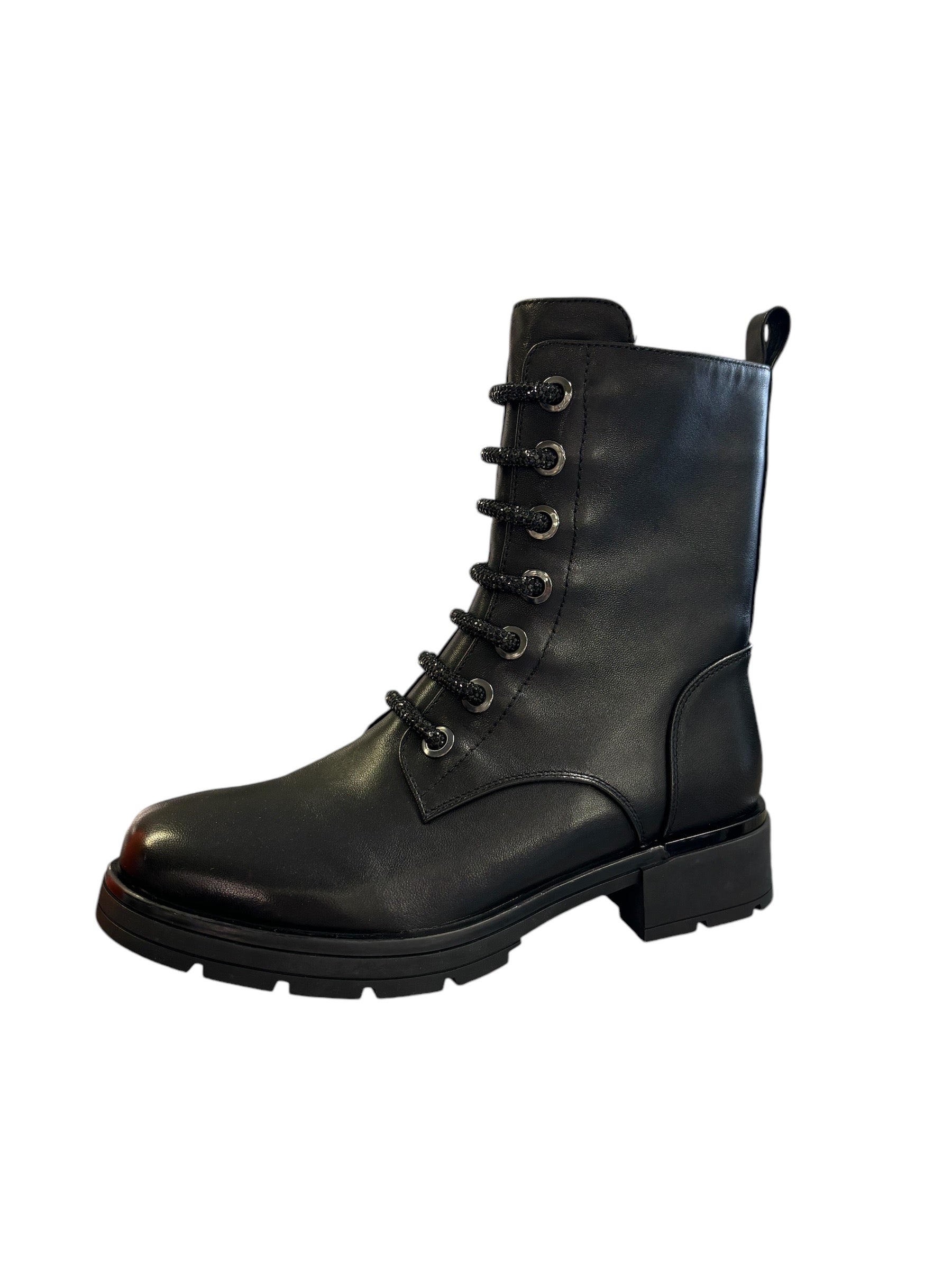 LORETTA VITALE Black Leather Laced Boot