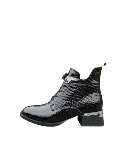 LORETTA VITALE Black Croc Patent Ankle Boot