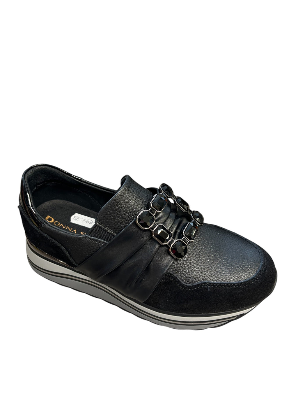 DONNA SERENA
 Slip on Shoe in Black with Embellishment