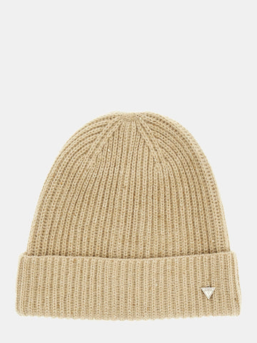 GUESS Triangle Logo Beanie Beige