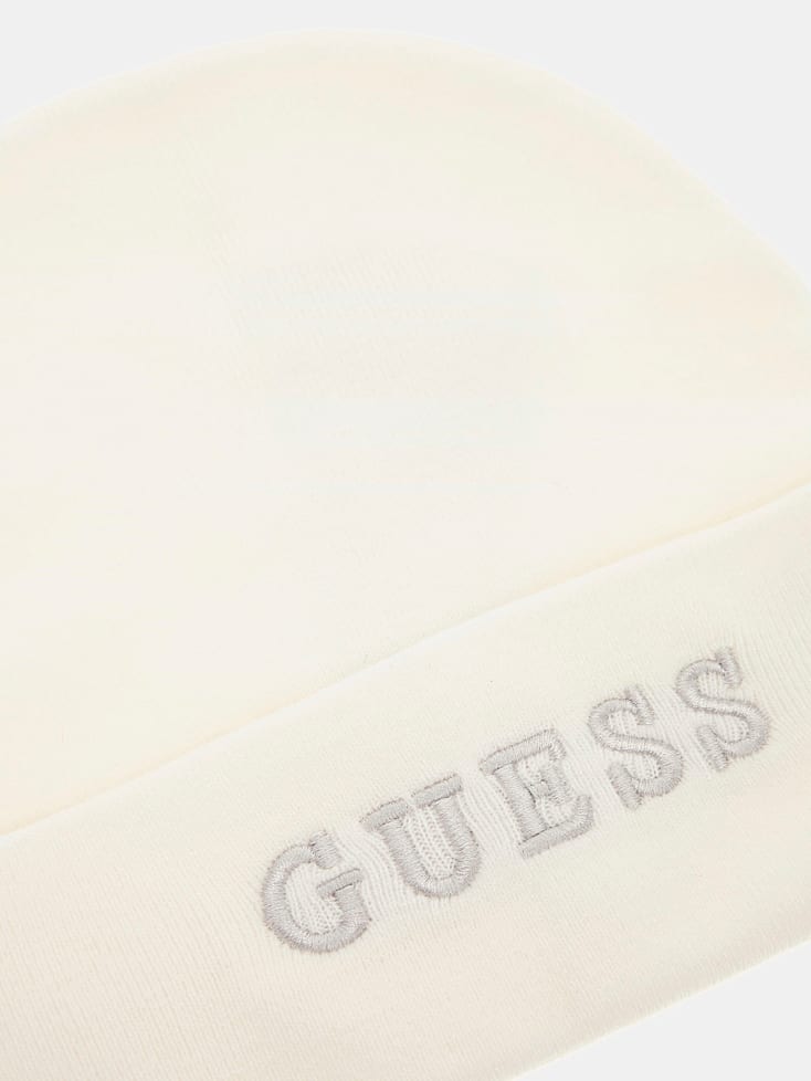 GUESS Logo Beanie Off White
