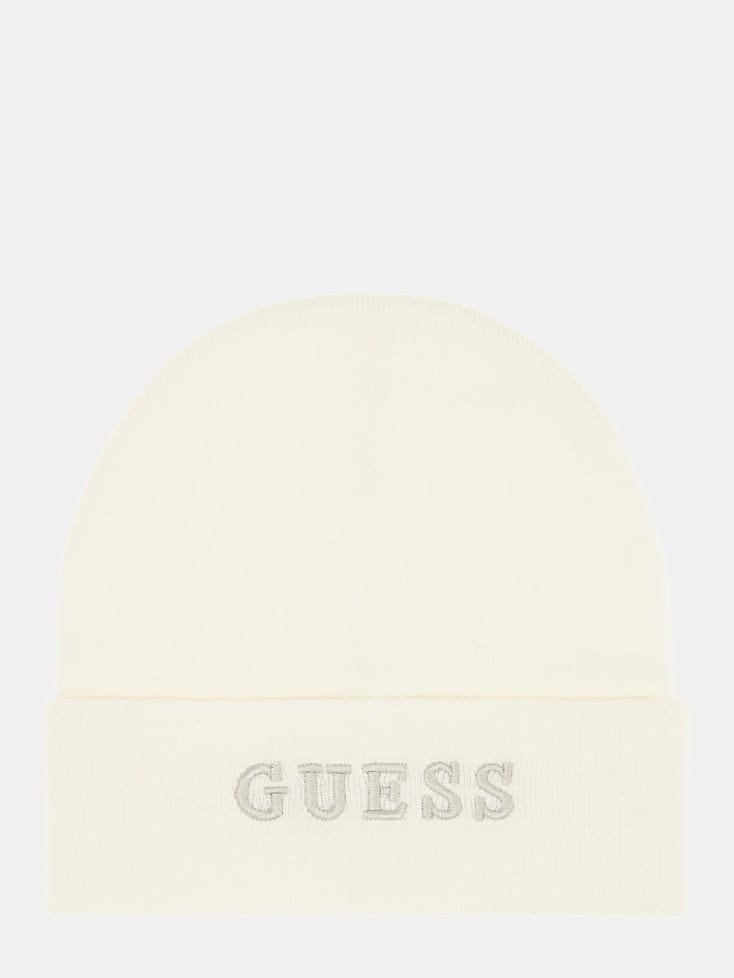GUESS Logo Beanie Off White