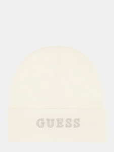 GUESS Logo Beanie Off White