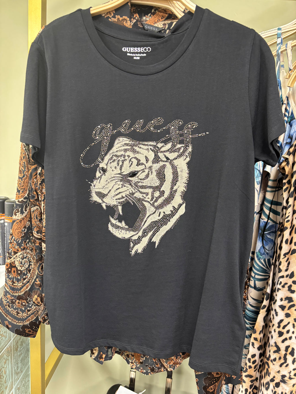 GUESS Tiger Face Tee Shirt Black
