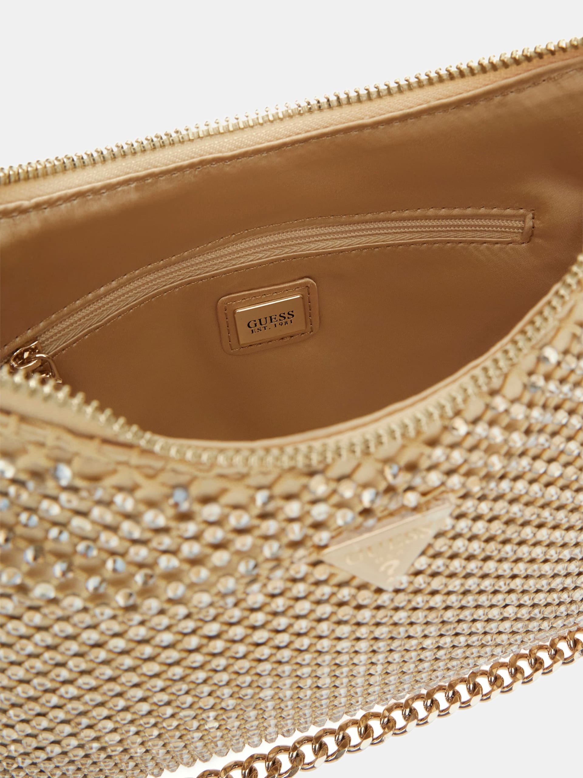 GUESS Zalina Top Zip Mesh Bag Gold