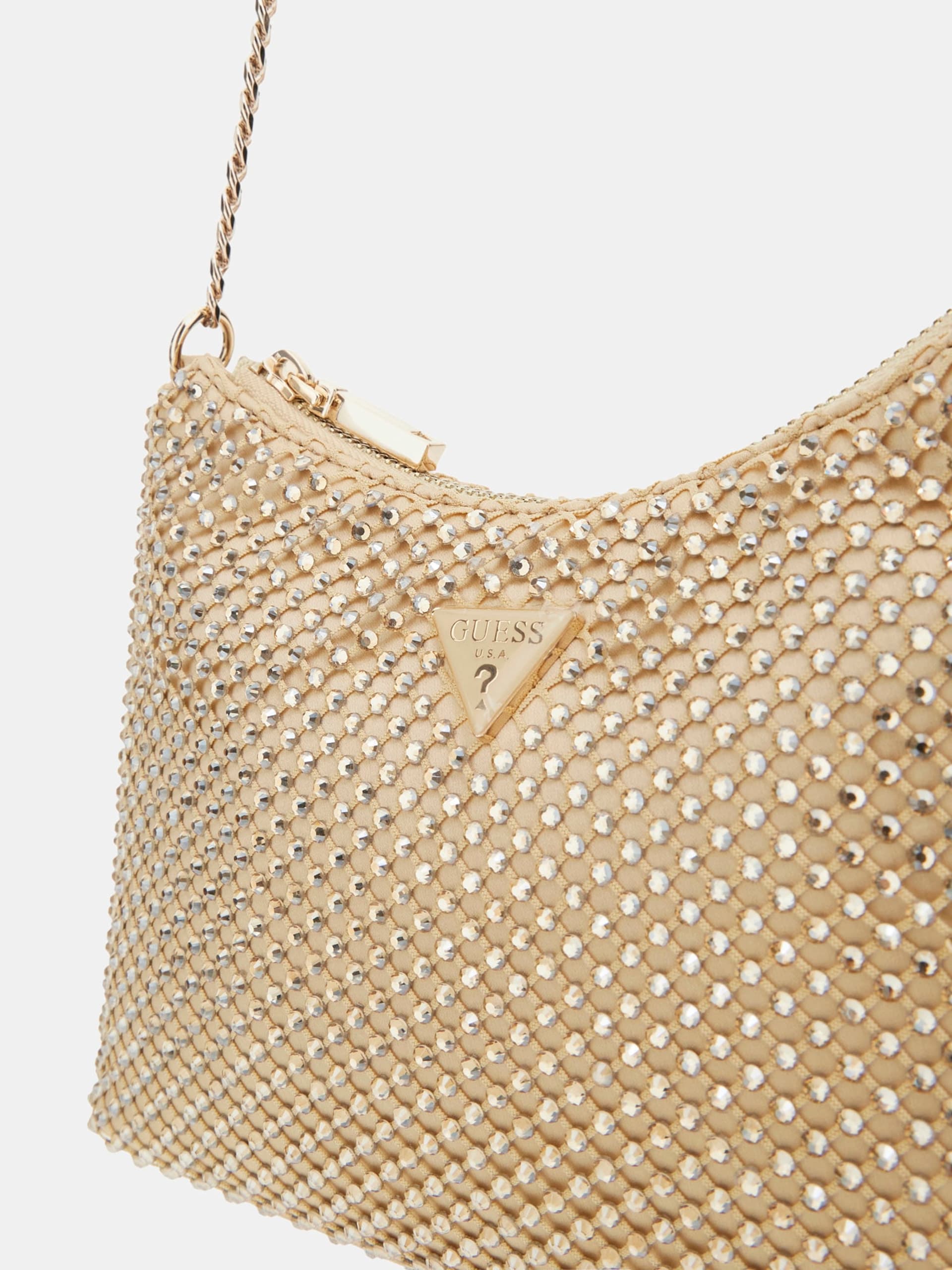 GUESS Zalina Top Zip Mesh Bag Gold