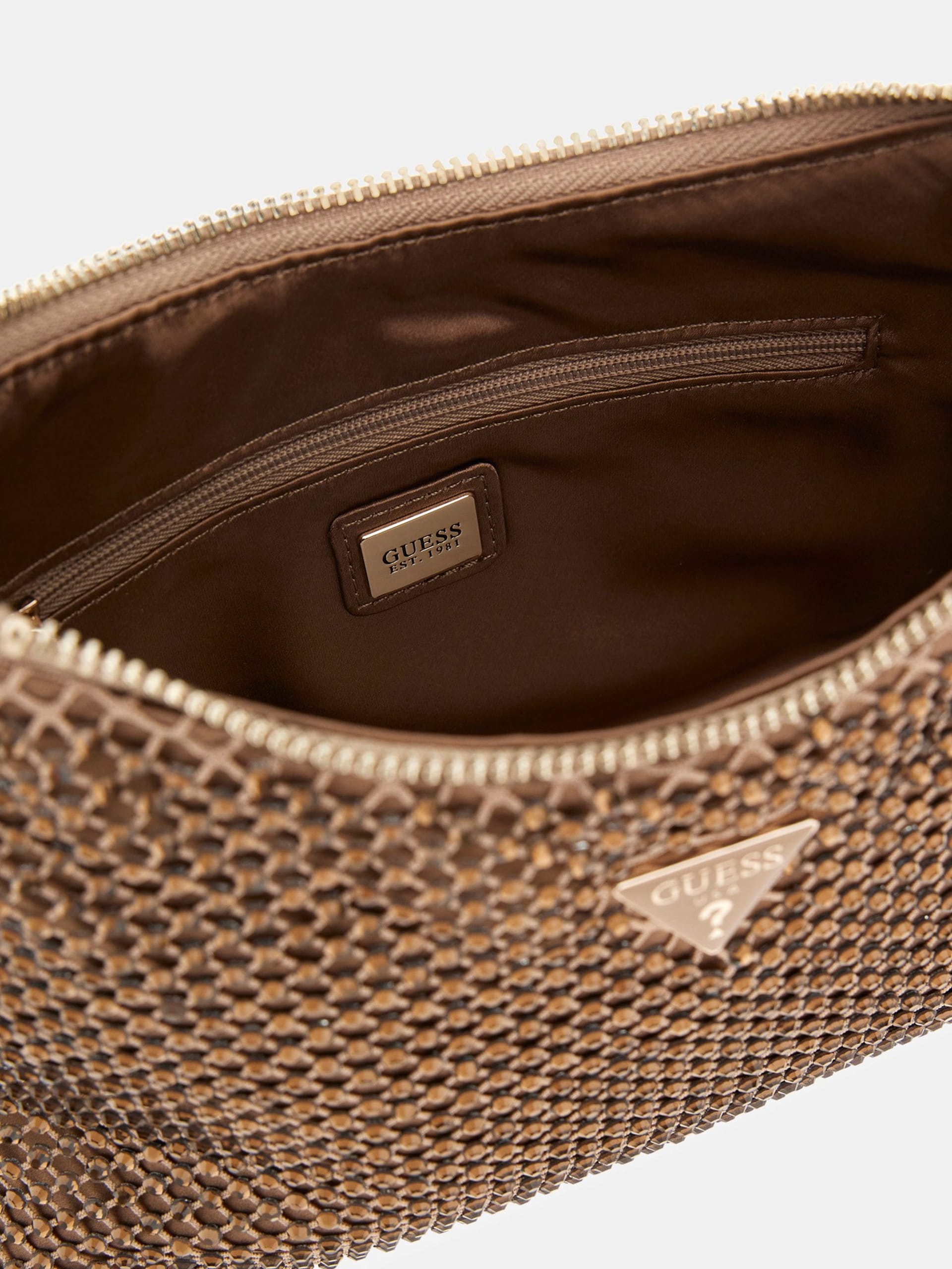 GUESS Zalina Top Zip Mesh Bag Bronze
