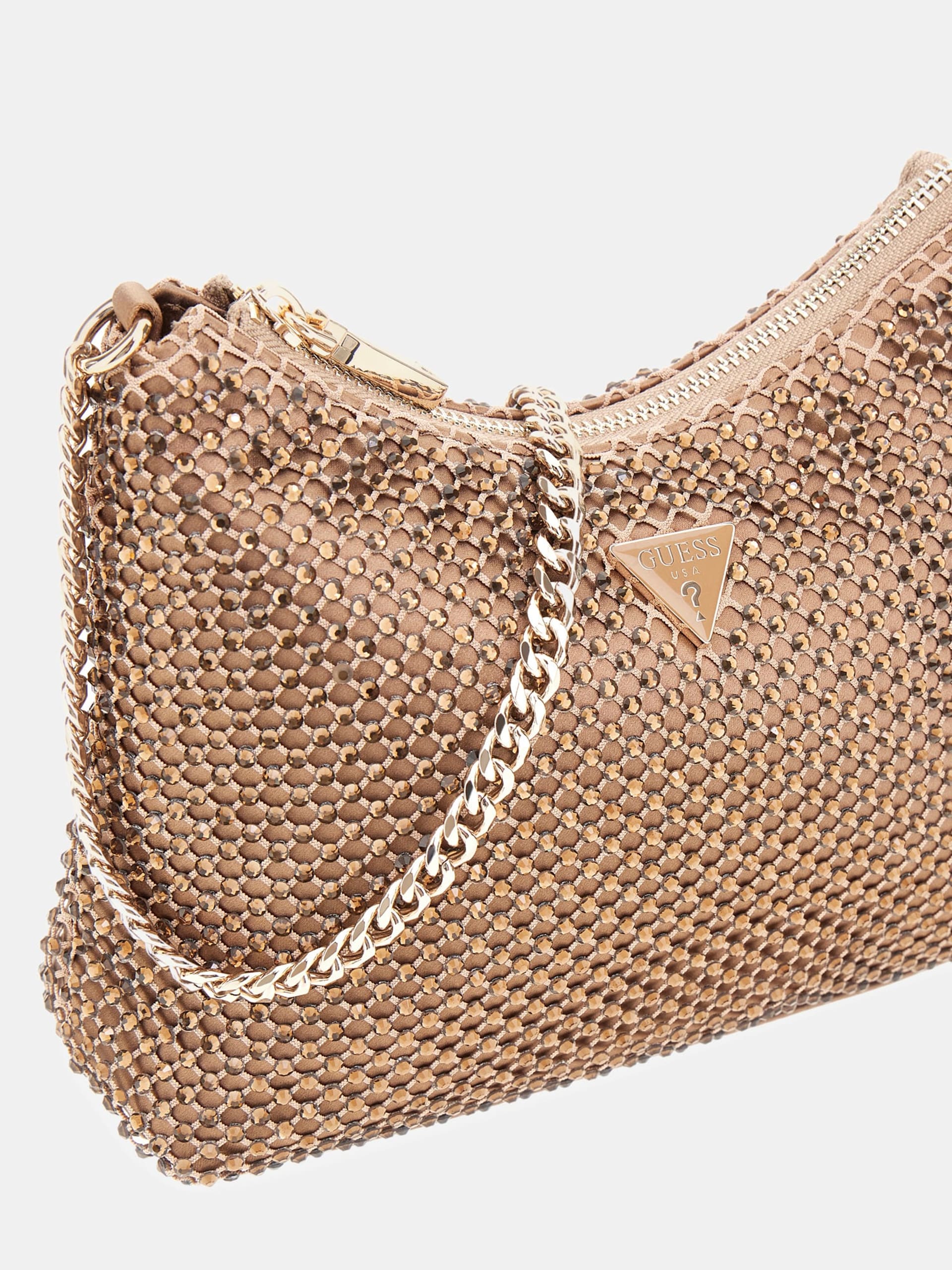 GUESS Zalina Top Zip Mesh Bag Bronze