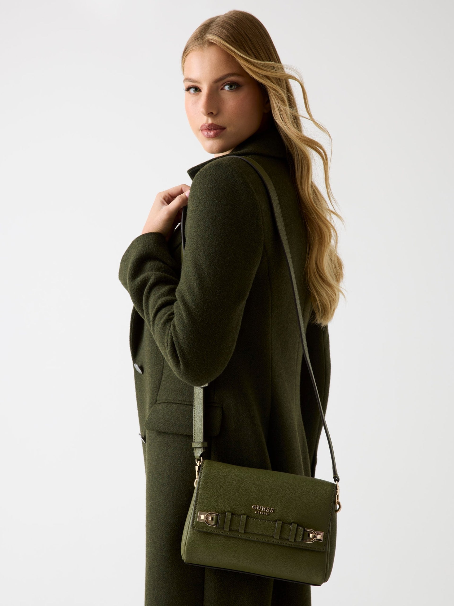 GUESS Georgia Flap Crossbody Bag Olive