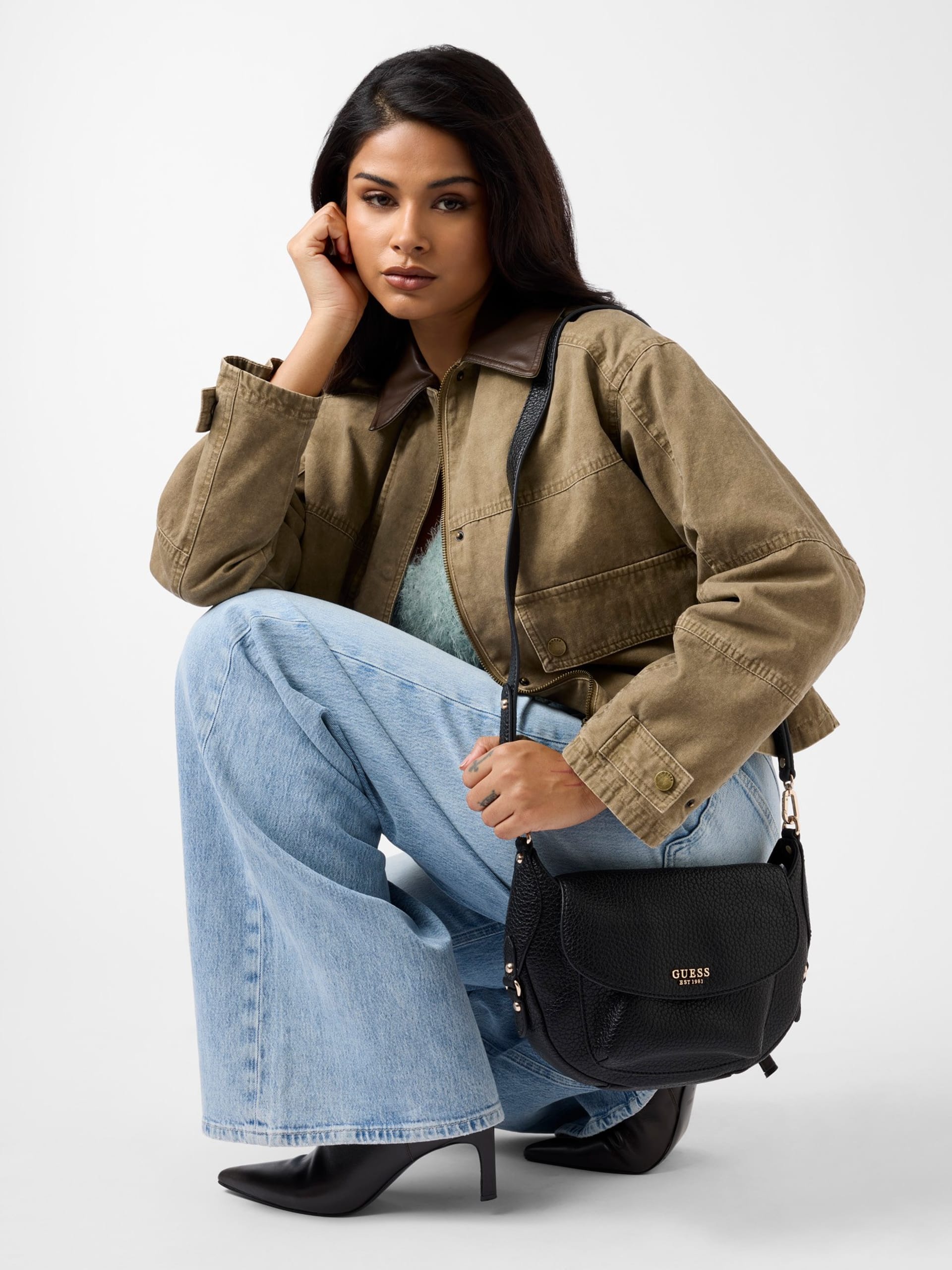 GUESS Marsha Flap Shoulder Bag Black