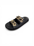 SPiero Black Leopard Print Leather Sandals