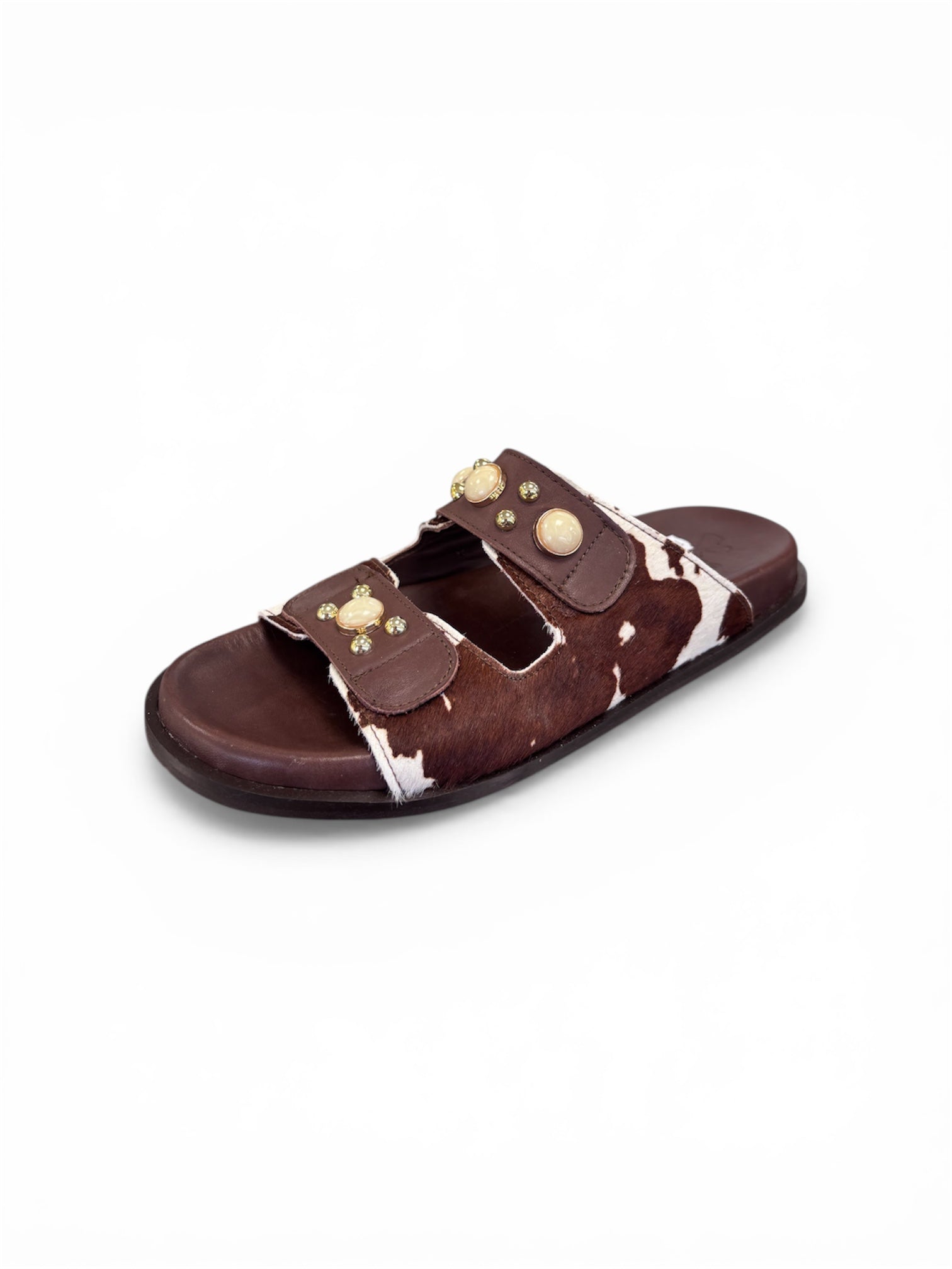 SPiero White Leopard Print Leather Sandals