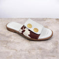 SPiero Flat Detailed White Leather Sliders
