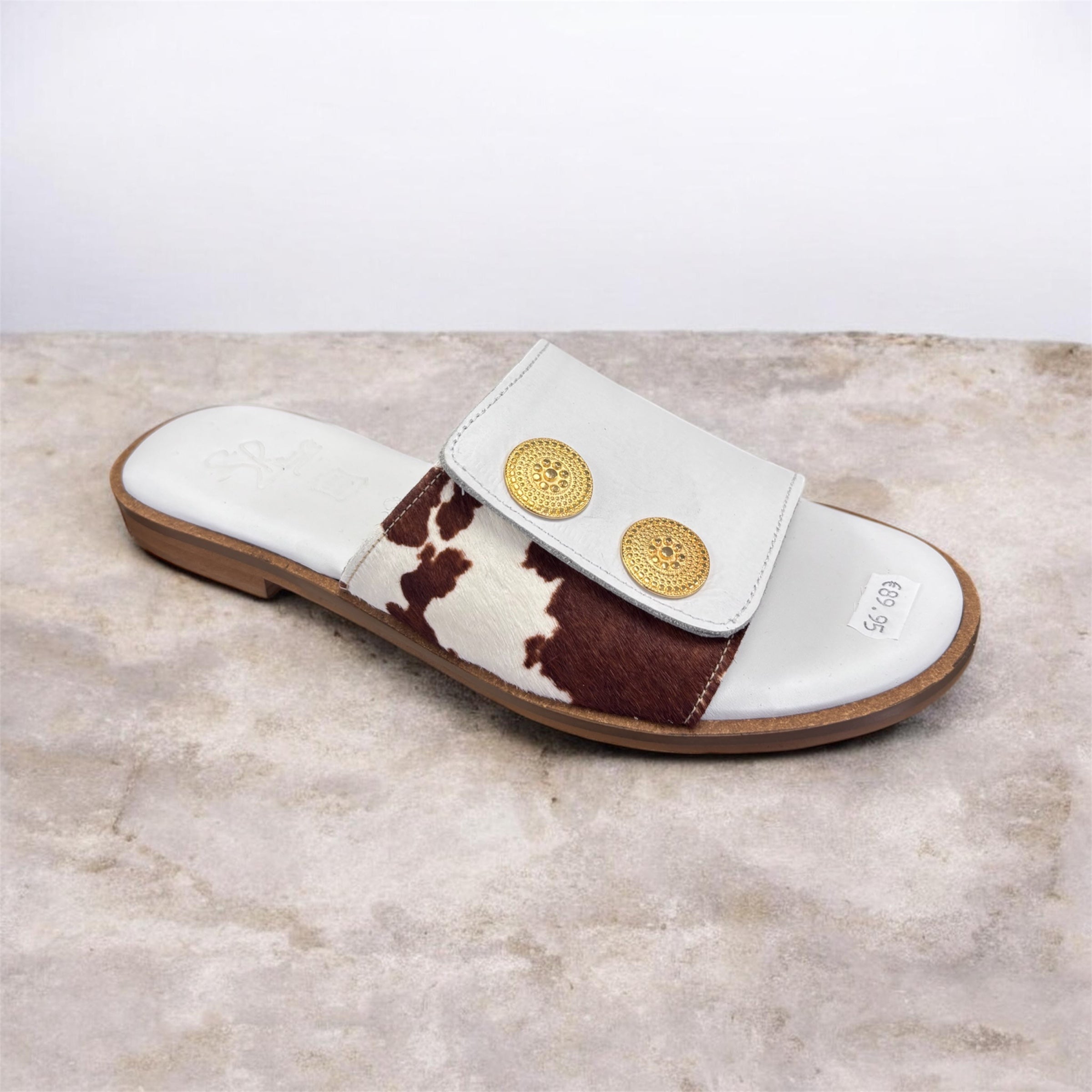 SPiero Flat Detailed White Leather Sliders