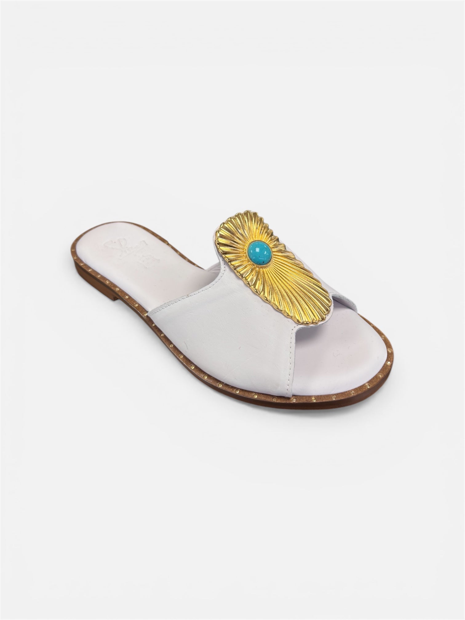 SPiero Studded White Leather Sliders