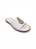SPiero Detailed White Leather Sliders