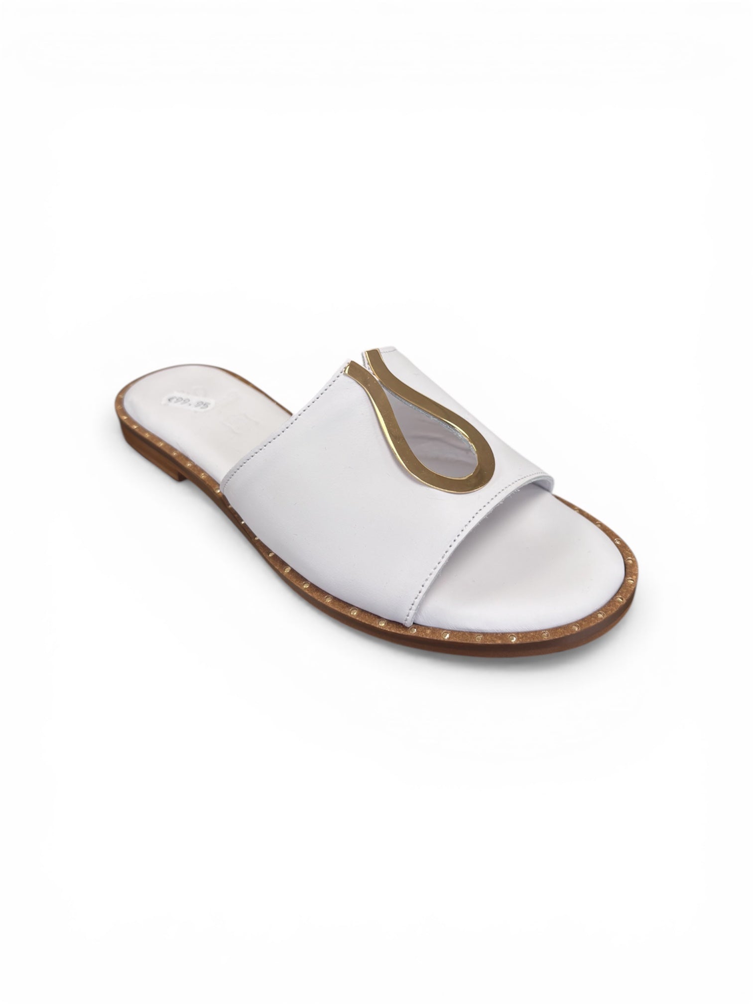 SPiero Detailed White Leather Sliders