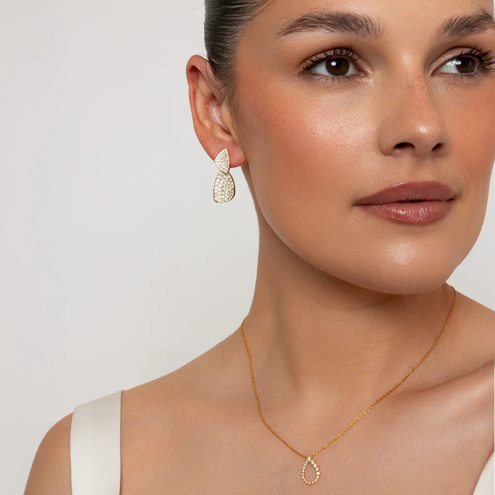 KNIGHT & DAY - Double Drop CZ Gold plated Earrings