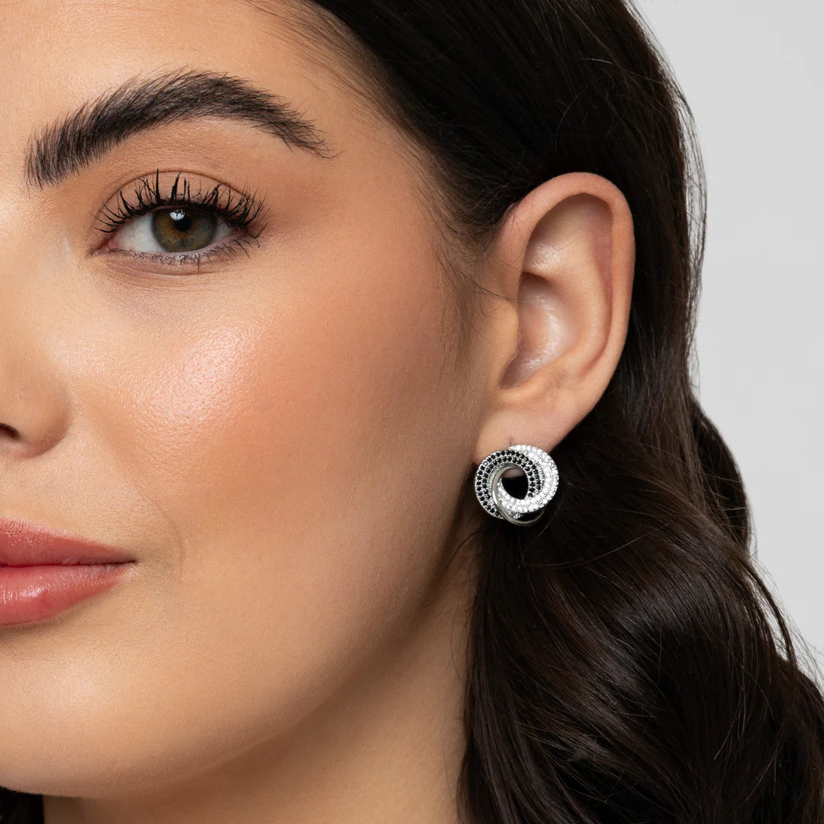 KNIGHT & DAY - Clear & Jet CZ Stone Earrings