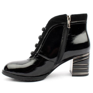 LORETTA VITALE Leather Patent Ankle Boot Black