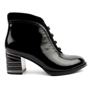 LORETTA VITALE Leather Patent Ankle Boot Black