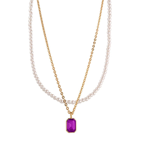 KNIGHT & DAY - Pearl & Amethyst Layered Necklace