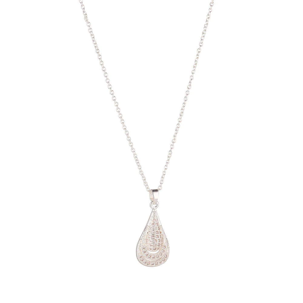 KNIGHT & DAY - Silver Micropave Teardrop Pendant Necklace
