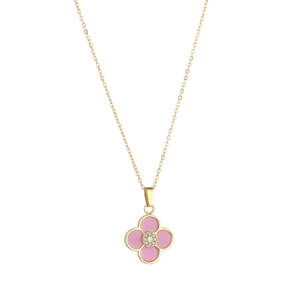 KNIGHT & DAY -  Pink Enamel Floral Pendant