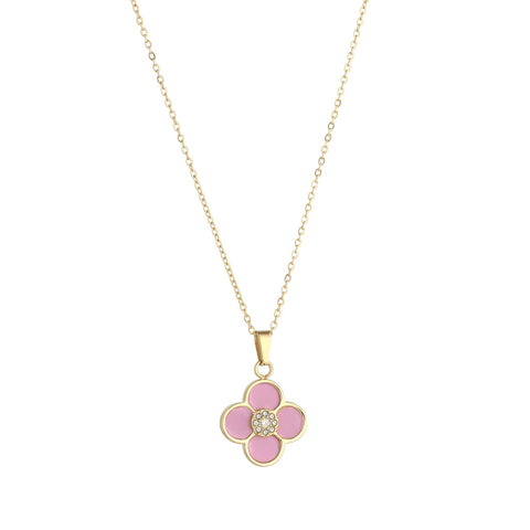 KNIGHT & DAY -  Pink Enamel Floral Pendant