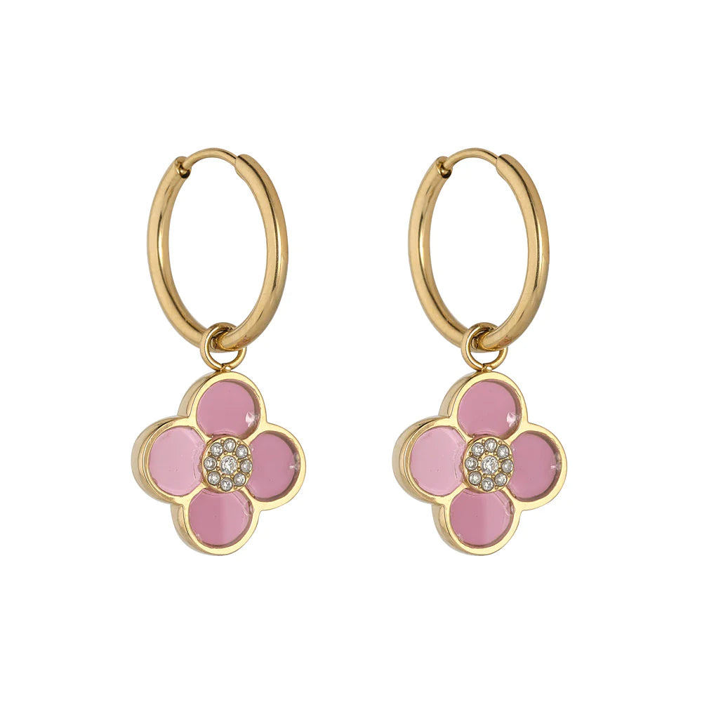 KNIGHT & DAY -  Pink Enamel Floral Earrings