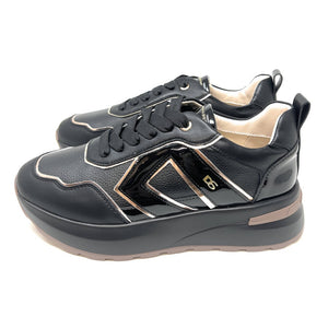 DONNA SERENA Lace up Walking Shoe Black/Gold