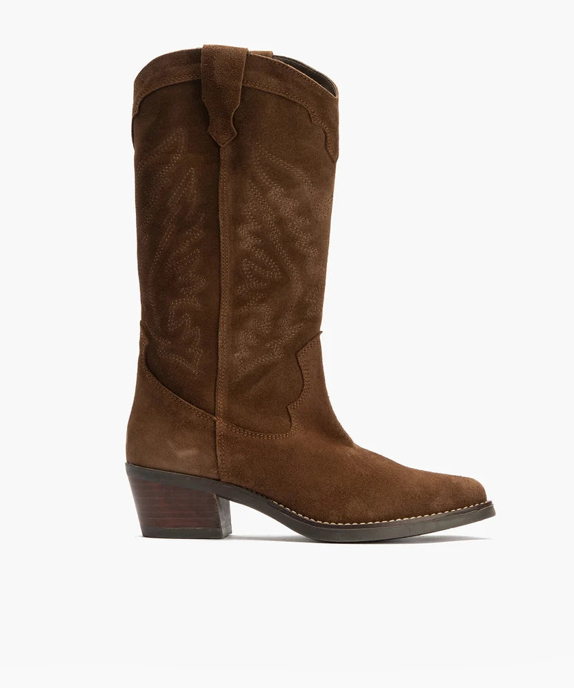 Pitillos Brown High Cowboy Suede Boot